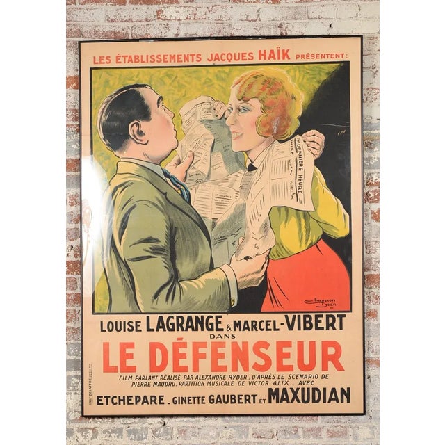 Le Defenseur -original 1930 french movie poster size 48 x 60" A beautiful piece that will add to your décor!