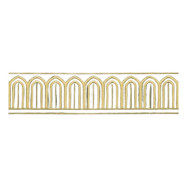 SAMPLE - Schumacher Arches Embroidered Tape Medium In Olive For Sale