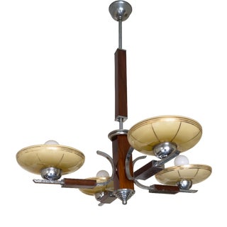 Vintage Art Deco Chrome and Yellow Hanging Lamp, 1930s For Sale