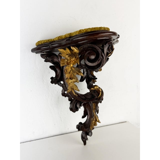 Wood Antique Victorian Rococo Hand-Carved Wooden Wall Shelf with Gilt Accents For Sale - Image 7 of 16