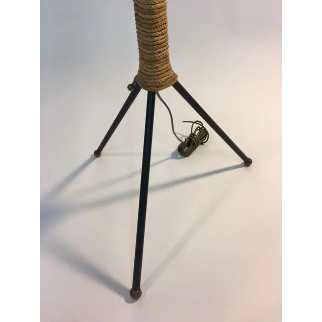 Metal Tri Color 1950s Italian Modernist Black Iron, Brass, and Rope Tripod Floor Lamp For Sale - Image 7 of 9