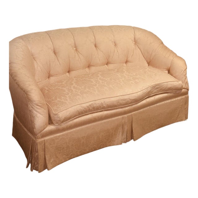 Vintage Beacon Hill Tufted Damask Sofa – Blush Pink – Hollywood Regency – 60” For Sale