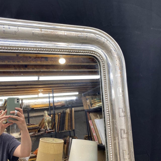 Late 19th Century French 19th Century Silver Louis Philippe Mirror With Greek Key Pattern For Sale - Image 5 of 8