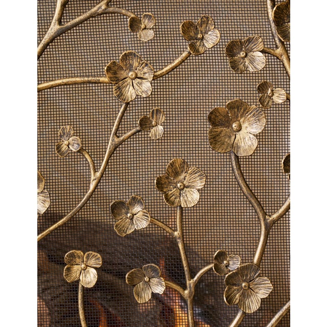 Contemporary Gold Rubbed Black Primrose Garden Fireplace Screen For Sale - Image 3 of 12