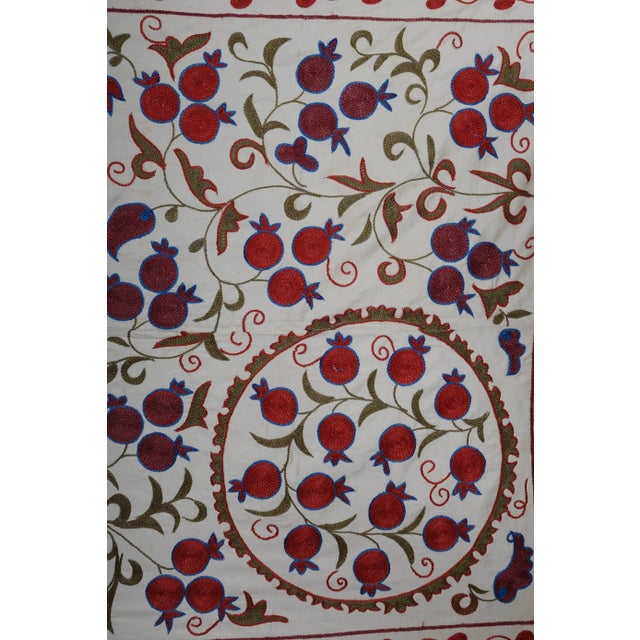 White Floral Silk Suzani From Uzbekistan - Uzbek Wall Decor For Sale - Image 8 of 10