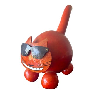 Vintage 1990s California Pop Art Gourd Cat Sculpture Folk Art For Sale