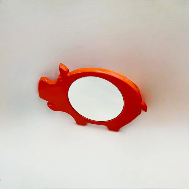Glass Space Age Orange Wall Mirror with Hippo Shape from Poss Denmark, 1960s For Sale - Image 7 of 11