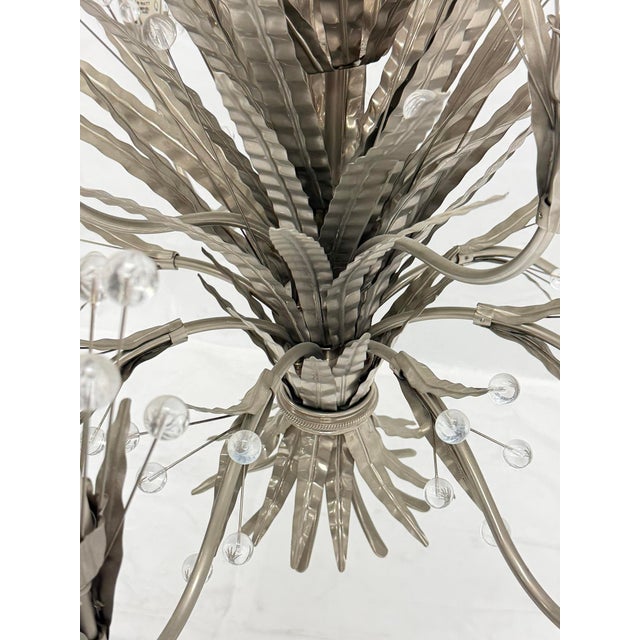 Metal Remains Lighting "Plume" Antique Nickel & Glass 12-Arm Chandelier, Labeled For Sale - Image 7 of 18