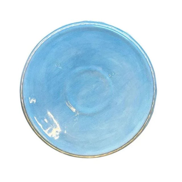 Traditional Vintage Ceramic Baby Blue Decorative Covered Dish With Lid and White Figures For Sale - Image 3 of 6