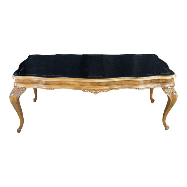 Antique Italian Baroque Venetian Walnut Burl Black Top Glass Dining Table Desk For Sale