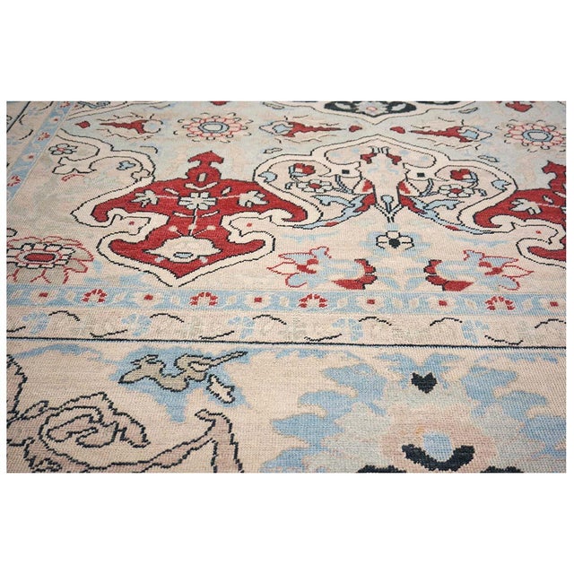 Persian Sultanabad Wool 10x14 Ivory, Blue, & Red Handmade Area Rug #1143766 For Sale - Image 9 of 12