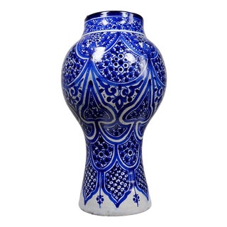 Large Moroccan Artisanal Ceramic Fez Khabia Jar Vase For Sale