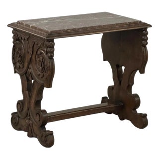 Renaissance Style Marble Top Carved End Table ~ Side Table For Sale