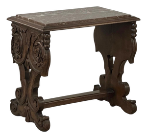 Renaissance Style Marble Top Carved End Table ~ Side Table