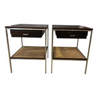 Re: 392 Pair of Walnut and Nickel Bedside Tables For Sale