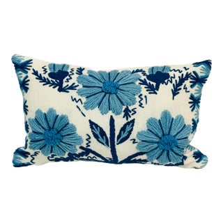 9” X 16” Schumacher Marguerite Embroidery Sky Lumbar Pillow Cover For Sale