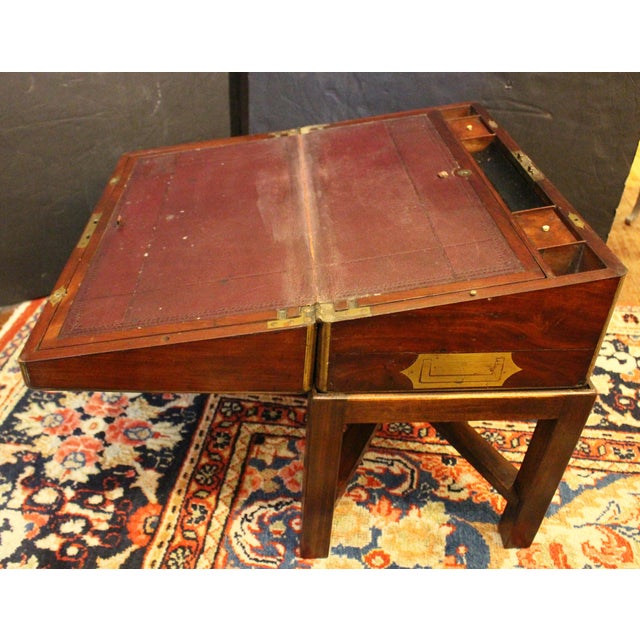 Early-Mid 19th Century English Large Campaign Lap Desk on Side Table Stand For Sale - Image 10 of 12