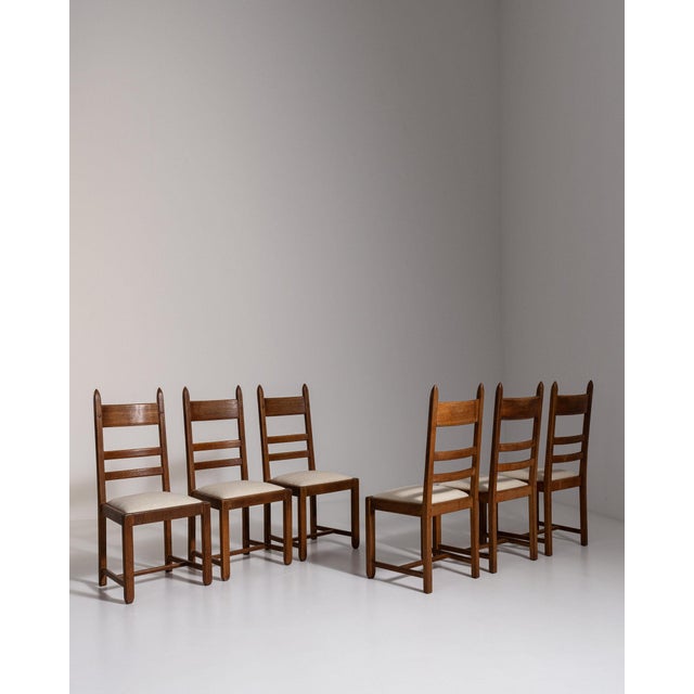 1970-1979 France Weathered Honey Oak Set Of Five Ladder-Back Chairs For Sale - Image 10 of 11