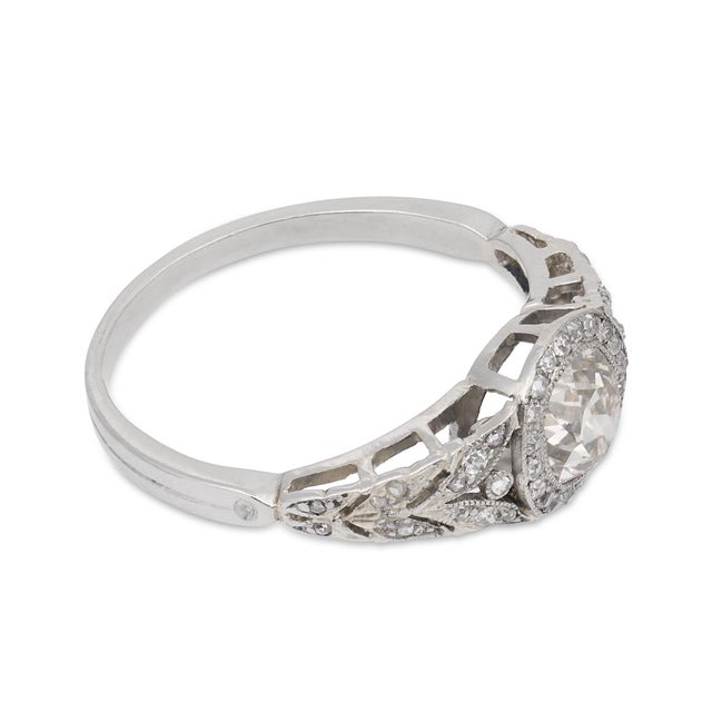 1930s Art Deco Old European Cut Diamond Platinum Diamond Ring, Size 7.5 For Sale - Image 4 of 7