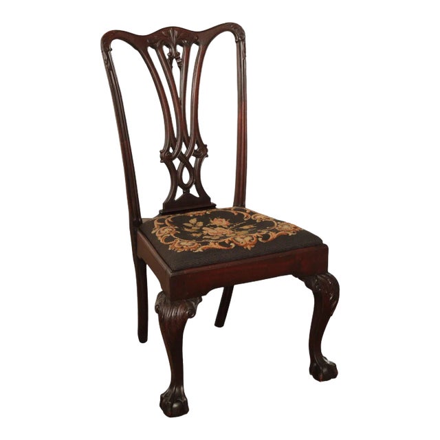 Antique Chippendale Style Mahogany Ball & Claw Side Chair For Sale