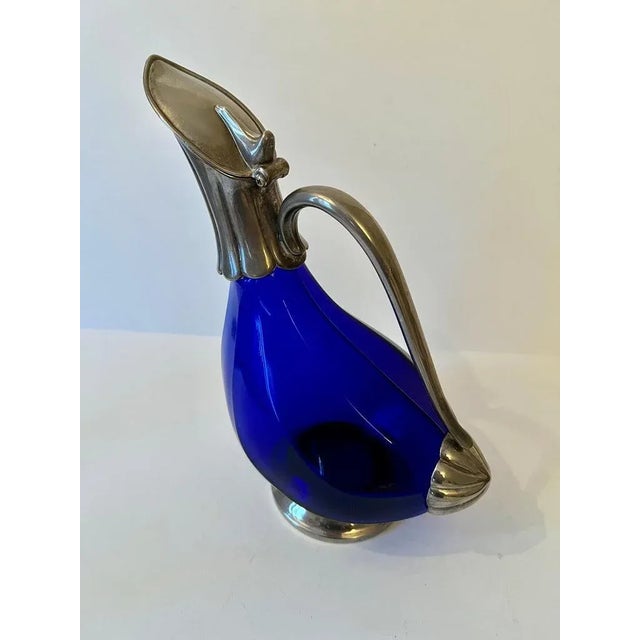 Early 20th Century Cobalt Blue Decanter with Handle and Covered Spout For Sale - Image 5 of 9