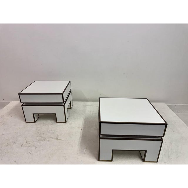 White Bedside Tables with Brass Banding by Alain Delon for Maison Jansen, 1970s, Set of 2 For Sale - Image 11 of 17