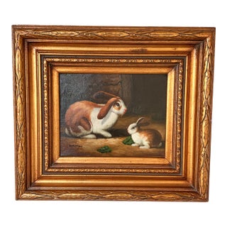Vintage Borofsky Signed With Rabbits Foraging Oil Painting For Sale