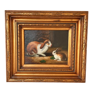 Vintage Borofsky Signed With Rabbits Foraging Oil Painting
