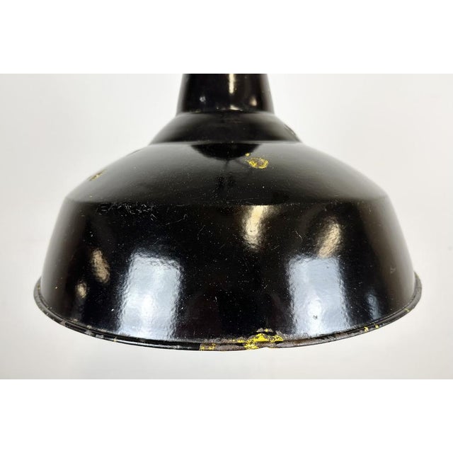 Industrial Black Enamel Factory Pendant Lamp with Iron Top, 1960s For Sale - Image 4 of 16
