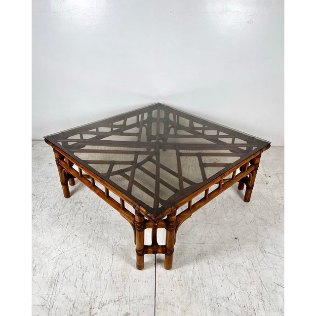 Wood Vintage Rattan Chinese Chippendale Coffee Table For Sale - Image 7 of 8