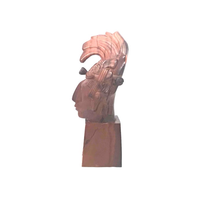 Modern Mid 20th Century Jose Pinal Carved Wood Aztec Bust - Mid Century Modern Sculpture For Sale - Image 3 of 10