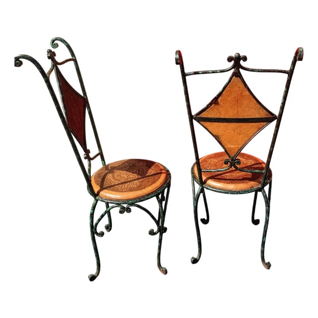 Exceptional Pair of Elegant Iron and Leather Brutalist 1970s French Chairs With Enduring Strength. For Sale