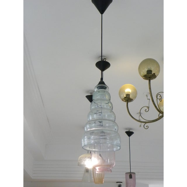 Mid-Century Modern Vintage Mid-Century Modern Pendant Light Sculptural Clear Ribbed Blown Glass Shade For Sale - Image 3 of 6
