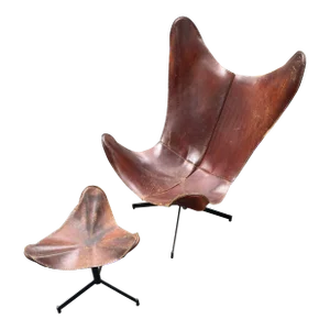 William Katavolos Leather Sling Chair and Ottoman