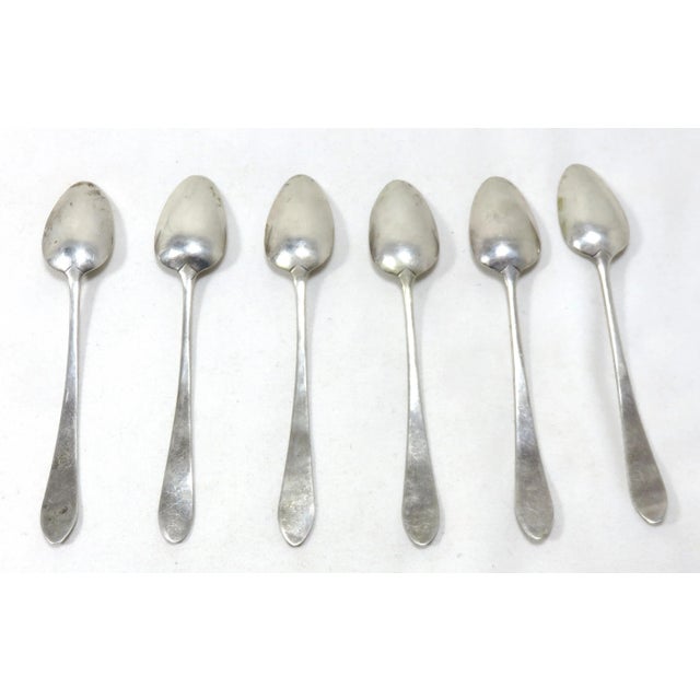 American Original Matching Set of 6 Very Early 19th Century American Coin Silver Coffee Spoons For Sale - Image 3 of 13