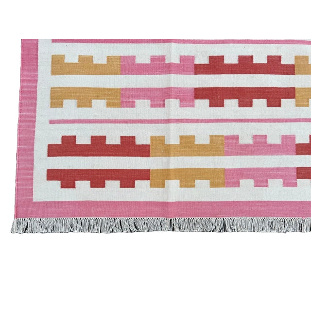 Handmade Cotton Natural Vegetable Dyed Reversible Pink Yellow Red Marianne Rug - 12'x15' For Sale - Image 10 of 11