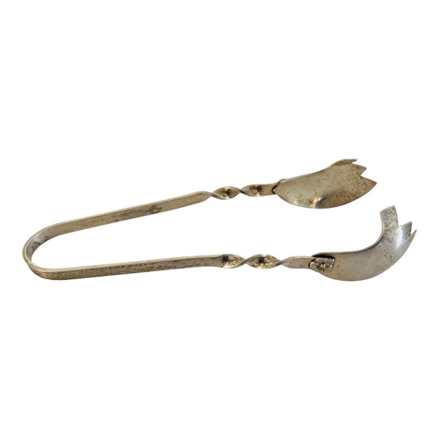 1940s Mid-Century Sterling Silver Tongs Marked "R" For Sale