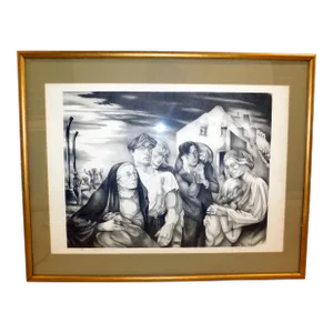 Mid 20th Century "Composition-1945" G. Ralph Smith Lithograph, Framed