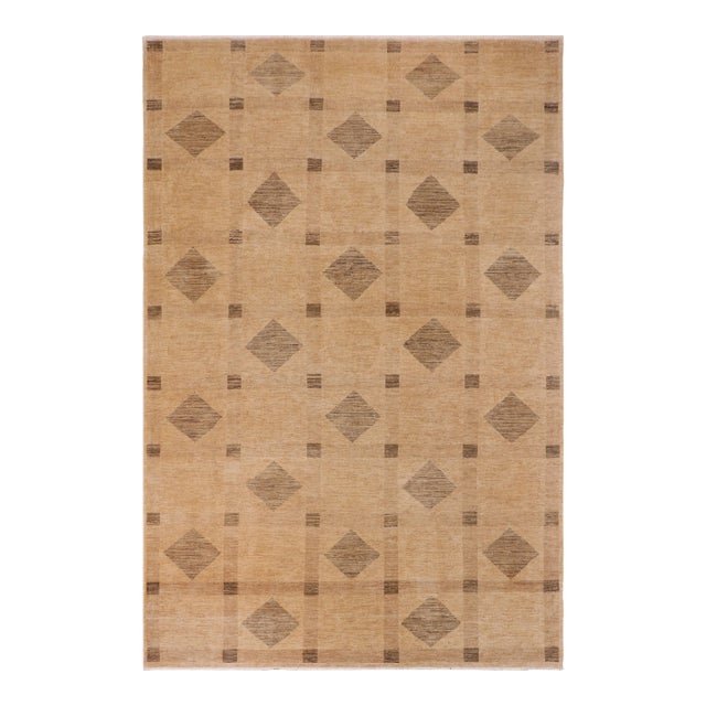 Shabby Chic Gabbeh Tan/Green Wool Rug - 9'8'' X 14'4'' For Sale