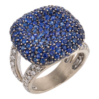 Contemporary 3.00 Carat Sapphire Diamond 18k White Gold Ring, Size 4.25 For Sale
