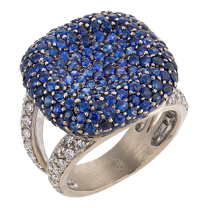 Contemporary 3.00 Carat Sapphire Diamond 18k White Gold Ring, Size 4.25