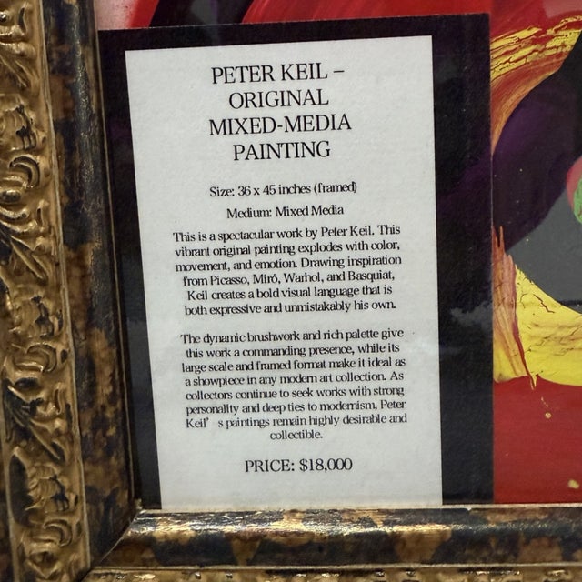 Abstract Late 20th Century Peter Keil Original Mixed Media Portrait Painting, 36" X 45", Framed For Sale - Image 3 of 7