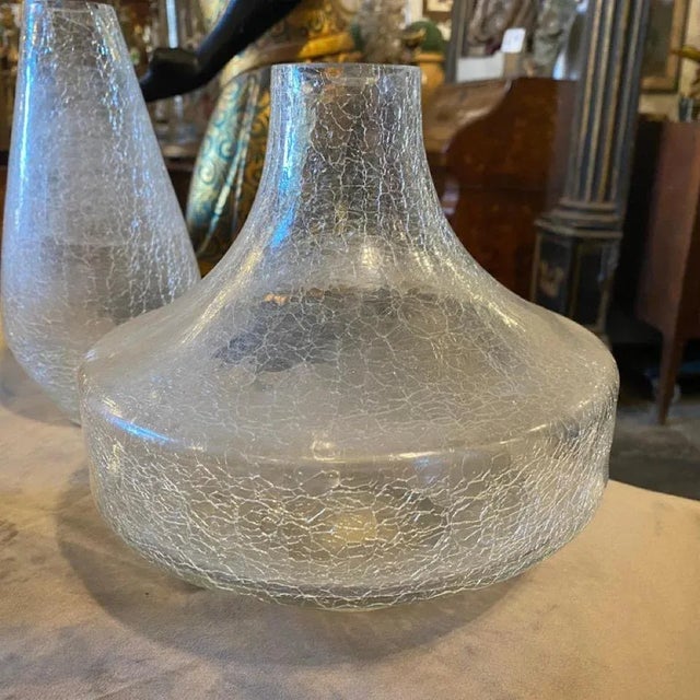 1970s Mid-Century Modern Italian Crackle Glass Vases - Set of 3 For Sale - Image 4 of 11