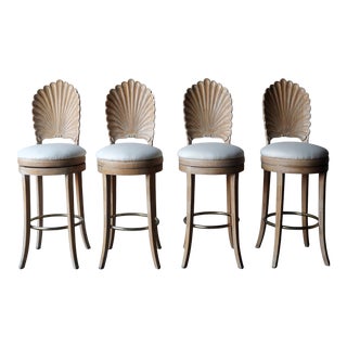 Set of 4 Italian Grotto Shell Back Bar Stools For Sale