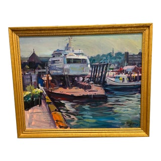 Robert Duffy (American, 1928-2015), Impressionist Newport Harbor Oil on Canvas For Sale