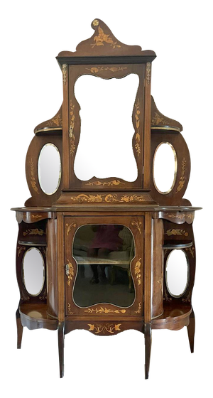 Antique Victorian Mahogany Marquetry Inlaid Display Cabinet, 1880s