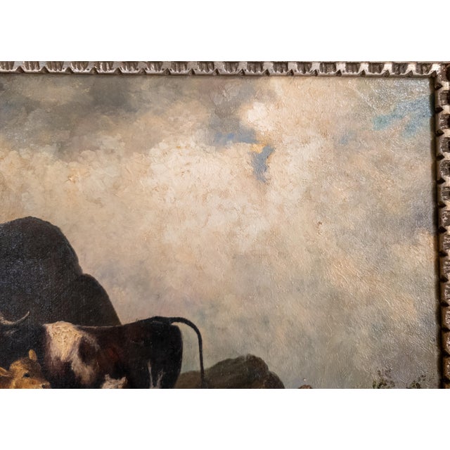 White 19th Century English or Continental Painting of Cow and Calf in Highlands For Sale - Image 8 of 17