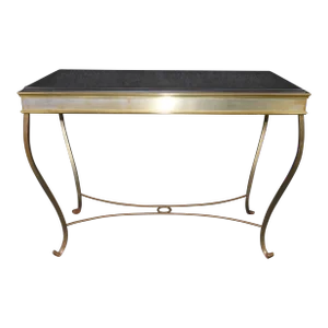 Hollywood Regency Style Wrought Iron Slate Top Console Table