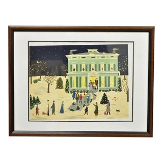 Late 20th Century Jane Currie Clark "Christmas Carolers" Signed Art Serigraph Print Picture For Sale