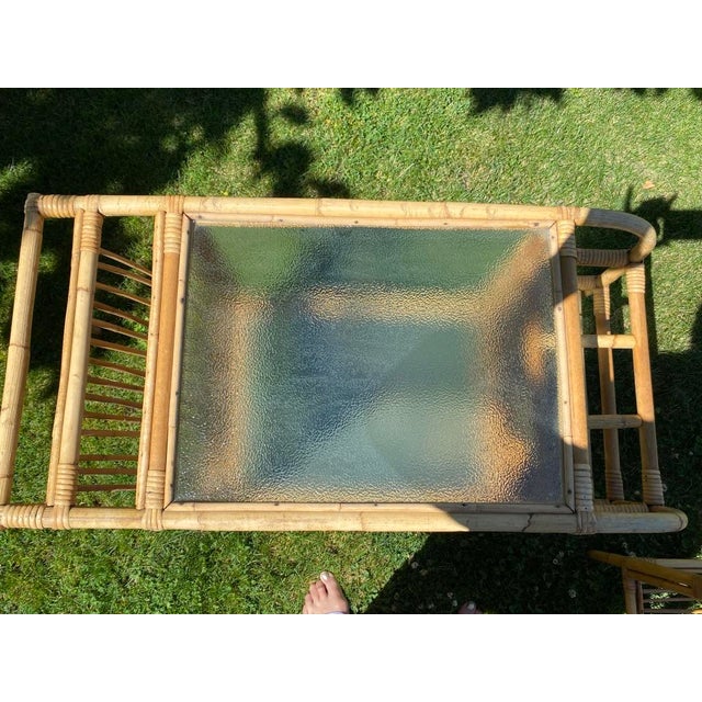 1950s 1950s Mid Century Bamboo and Rattan Bar Cart Trolley - Set of 2 For Sale - Image 5 of 12